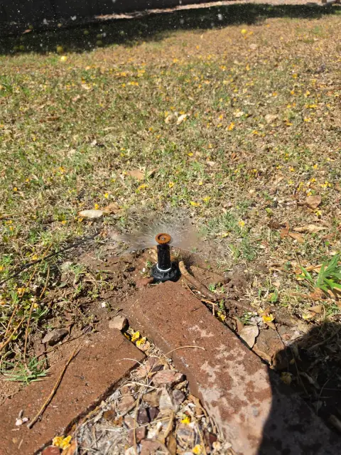 An irrigation emitter set into decomposed granite